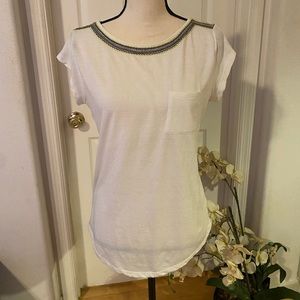 LOFT White Embroidered Front Pocket Short Sleeve T
